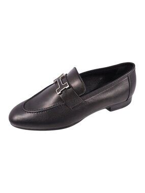 Hermes Loafers Moccasins Paris H Logo Constance Shoes Leather Black